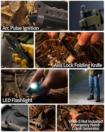 VIPERADE VAK6-S Survival Multitool with Folding Knife, LED Flashlight and Pulse Ignition, EDC Pocket Knife for men, Rechar...