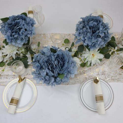 DIYDOFUN Flower Table Centerpieces - Set of 6 Floral Arrangement Artificial Wedding Hydrangeas Floral Arrangement with Rus...