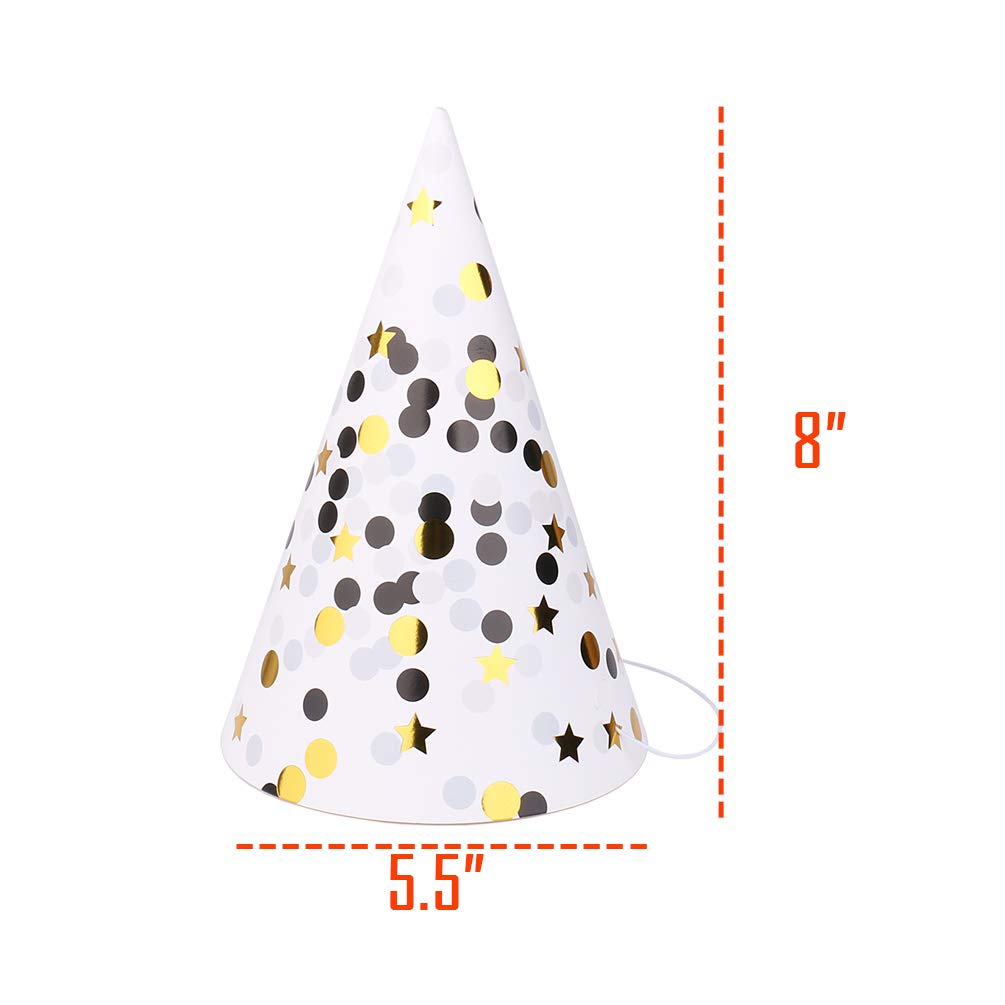 Boieo Party Hats Birthday Cone Set Gold Polka Dot Striped Paper for Adults Kids Happy Birthday Party Decorations 12 Pcs