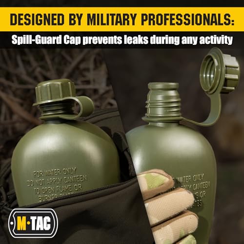 M-Tac Canteen Water Bottle - 1 Quart Water Canteen (34 Oz/1L) - Tactical Water Bottle for Military Hiking Camping Survival...