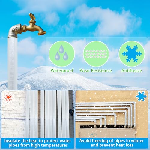 10 Pcs Pipe Insulation Foam Tube Self Adhesive Insulation Foam Wrap Aluminum Foil Pipe Covers for Spigot, Winter Outside P...