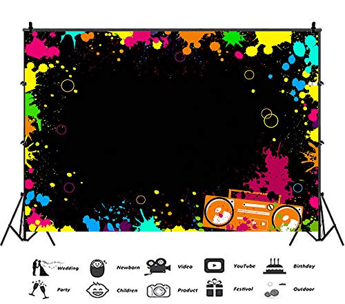 Glow Neon Party Photography Backdrops Let's Glow Splatter Photo Background 5x3ft Blacklight Colorful Laser Ray Disco Retro...