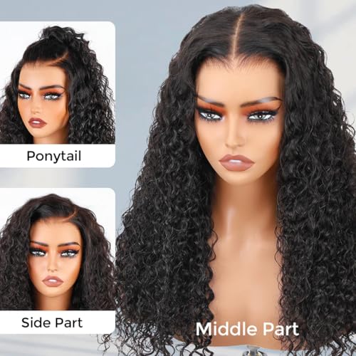 200% Density Deep Wave Wear and Go Glueless Wigs Human Hair Pre Plucked Pre Cut 7x5 HD Lace Front Wigs Pre Bleached Bye Bye Knots Deep Curly Lace Closure Wigs Human Hair for Women 18 Inch