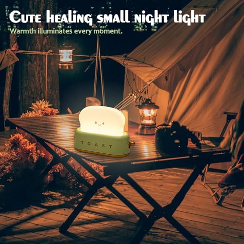 QANYI Desk Decor Toaster Lamp, Rechargeable Small Lamp with Smile Face Toast Bread Cute Toaster Shape Room Decor Night Lig...