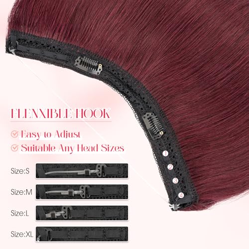 Rich Choices Halo Hair Extensions Real Human Hair Invisible Wire In Hair Extensions Remy Human Hair Clip in Human Hairpiece One Piece 18 Inch #99J Burgundy Red
