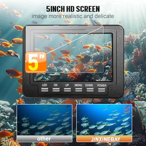 Underwater Fishing Camera,Portable 5" Ice Fishing Camera Underwater, USB-C Charge, 3-Grade IR Lighting, 4X Zoom, 1000TVL I...