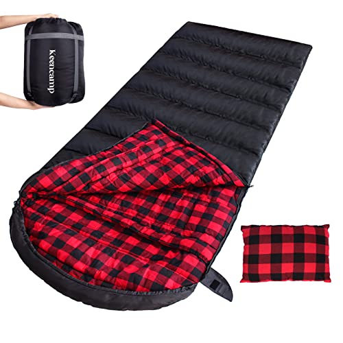 Keencamp 0 Degree Sleeping Bag Cotton Flannel Winter Cold Weather for Adults XXL Sleeping Bag 4 Season Big and Tall with P...