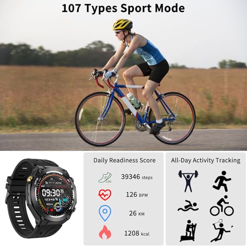 Military Smart Watch with GPS, Pressure/Altitude/Compass, Rugged Smartwatch for Men with 650mAh Extra-Large Battery, Answe...