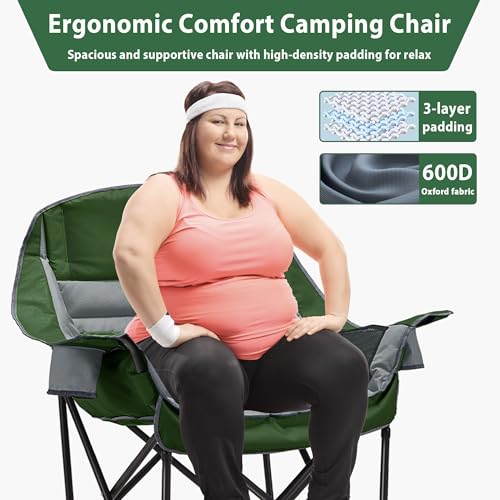 Youtanic Oversized Camping Chair, Portable Folding Camping Chairs with Side Pocket, Cup Holder and Carry Bag, Heavy Duty O...