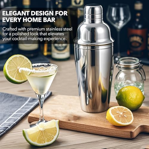 24oz Cocktail Shaker Bar Set - Drink Shaker Built-in Strainer, 2oz & 1oz Double Measuring Jigger, Mixing Spoon Set - Profe...
