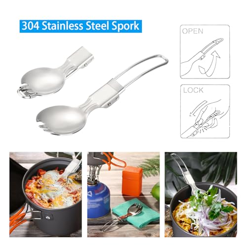 Odoland 6pcs Camping Cookware Mess Kit with Lightweight Pot, Stove, Spork and Carry Mesh Bag, Great for Backpacking Outdoo...