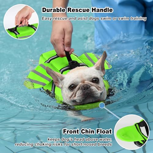 Petglad Wings Dog Life Jacket Adjustable Dog Life Vest with Chin Float Reflective Stripes and Rescue Handles, High Buoyanc...