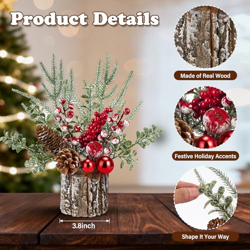 Shaxcoq Christmas Centerpieces for Tables – Tabletop Christmas Decorations with Pine, Cones & Berries – Indoor Holiday Dec...