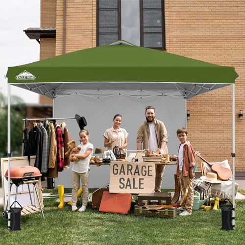 EAGLE PEAK Pop Up Canopy Tent with 1 Sidewall, Easy Setup Event Tent, Outdoor Sun Shade, Wheeled Carry Bag, Stakes and Guy...