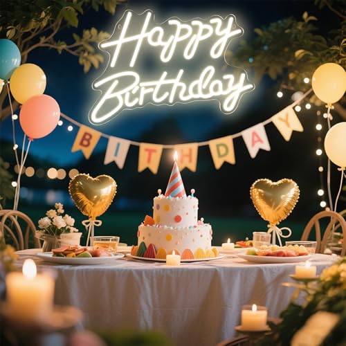 Happy Birthday Neon Signs for Party Decor Dimmable LED Birthday Neon Light for Wall Decor Light Up Happy Led Signs for Bac...