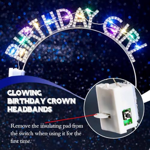 Uranian Light Up Birthday Headbands and Sash LED Rhinestone Halo Crowns Glow Birthday Party Favor Hair Accessories for Women