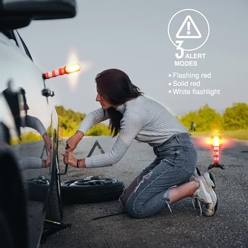 XTREME STP Emergency LED Road Flares, 3 Separate Lighting Modes: Flashing Red, Solid Red and White Flashlight, Visible Fro...