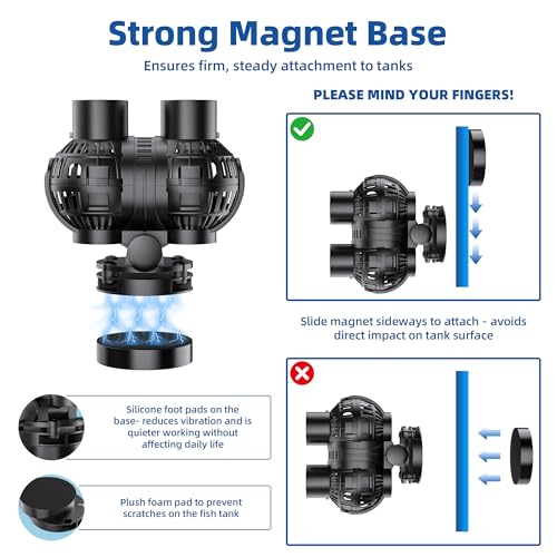Aysoner Wave Maker Pump for Aquarium: 55/75/125Gallon Magnetic Fish Tank Powerhead for Saltwater Freshwater 1600GPH 8W Adj...