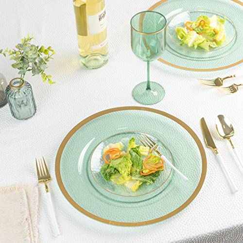 Green Wine Cup with Gold rim Plastic Wine Glasses Set of 10 Elegant Wine Goblets Hard Plastic Champaign Cups on Stem 12 Ou...