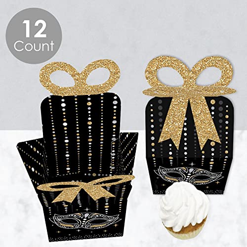 Big Dot of Happiness Masquerade - Square Favor Gift Boxes - Venetian Mask Party Bow Boxes - Set of 12