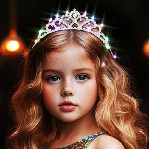 DRESBE Light Up Rhinestone Tiara and Crown Princess Crystal LED Headband Glow Party Hair Accessories for Women and Girls