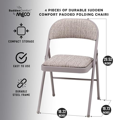 MECO 4-Pack Steel Frame Folding Dining & Event Chairs, Chicory Lace Motif Upholstery, Beige - Foldable Seating with Cushio...