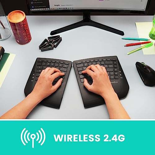Perixx PERIBOARD-624B US, Wireless Ergonomic Split Keyboard - Up 30 Ft Separation - Adjustable Tilt Angle - Low Profile Me...