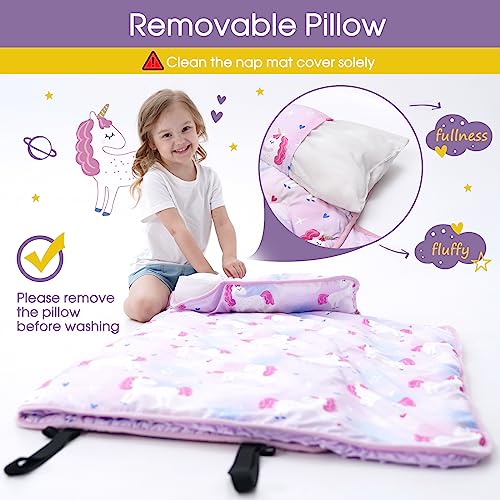 Nap Mat with Pillow Blanket Set: Sleeping Mats for Toddler Kids - Thick Large Roll up Slumber Bag for Daycare Preschool Ki...