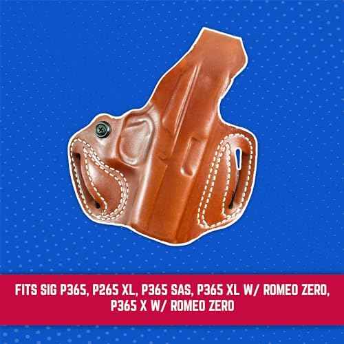 DeSantis Thumb Break Mini Slide OWB Holster - Leather Holster, Open Carry, Compatible with the Sig P365, P265 XL, P365 SAS, P365 XL w/ Romeo Zero, P365 X w/ Romeo Zero - Right Hand Draw, Tan
