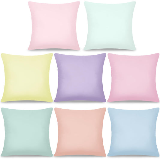 8Pcs 18 x 18 Inch Decorative Throw Pillow Covers Pastel Mix Color Pillow Cases Colorful Square Cushion Covers with Hidden Zipper for Couch Sofa Bedroom Patio Balcony,Linen Material（Covers Only）