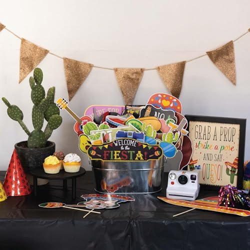 Fiesta Photo Booth Props - 41-pc Photobooth Kit with 8 x 10-Inch Sign, 60 Adhesive Pads, 45 Sticks - Mexican Photo Prop - ...