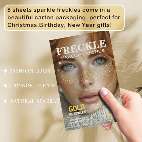 8 Pcs Gold Face Makeup Patches, Gold Glitter Freckles Face Tattoo, Glitter Freckles, Sparkle Makeup Patches, Waterproof Fa...