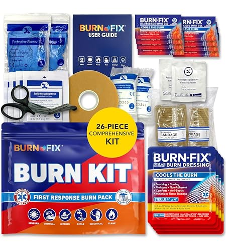 BurnFIX® Burn Kit First Aid Recommended by Doctors, Comprehensive 25pcs First Aid Kit Includes Burn Gel, Burn Dressing, Gl...
