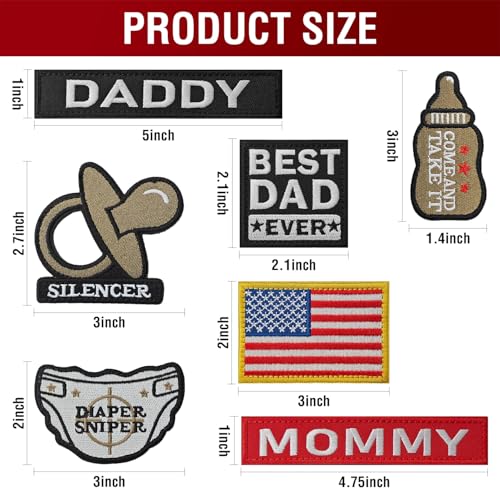 WILDREEDS 7 Pieces Daddy and Mommy Patches, Hook and Loop Tactical Funny Patch for Hats, Diaper Bags, Lunch Bags