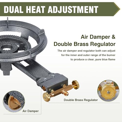 Bestfire 13" Single Propane Burner Stove 90,000 BTU Cast Iron Portable Outdoor Burner with 0-20 PSI Adjustable Regulator a...