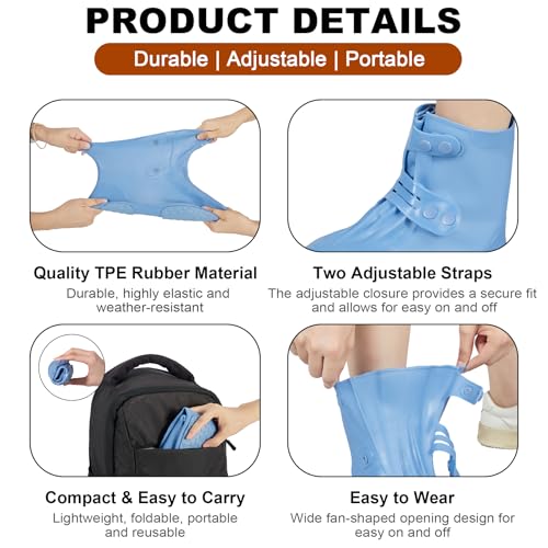 Dream Apparel Waterproof Rain Shoe Covers for Women Men, Non-Slip Reusable Foldable Boot Covers Rainproof Overshoes Over S...