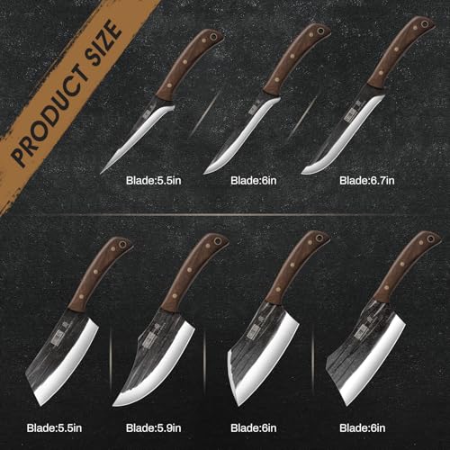 HOSHANHO Butcher Knife Set, Hand Forged Butcher Chef Knife Set with Roll Bag, Sharp Meat Cleaver Knife & Bone Chopper Kniv...