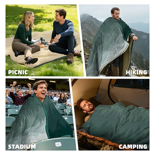 KawaGebo Kamp Outdoor Camping Blanket with Sherpa Lining, Extra Warm Thick Camp Blankets and Puffy Ultralight Soft Poncho ...