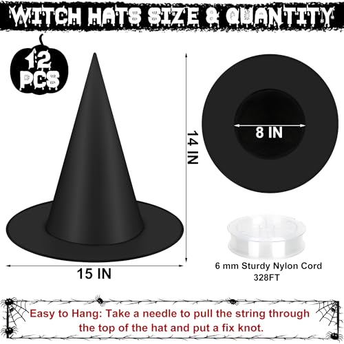 Helimoto Halloween Hanging Witch Hats & Costume Accessories, 328 FT Nylon Cord Wizard Hats, Indoor Outdoor Decorations for...
