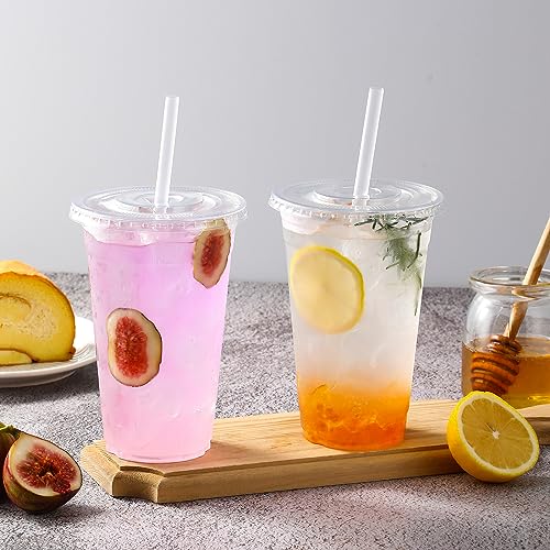 AOZITA [100 Sets] 16 oz Clear Plastic Cups With Lids and Straws, Disposable Cups With Lids for Iced Coffee, Smoothie, Milk...