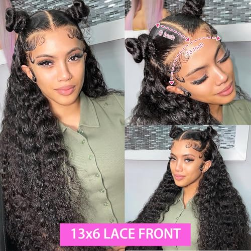 Water Wave Lace Front Wigs Human Hair Pre Plucked Bleached Knots Wet and Wavy 13x6 HD Lace Frontal Wigs for Black Women 200% Density Brazilian Remy Human Hair (Water Wave Wig, 24 Inch)