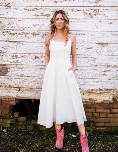 ZESICA Women's Summer Sleeveless Halter Midi Dress 2026 Off Shoulder High Waist Flowy Beach Wedding Guest Long Dresses