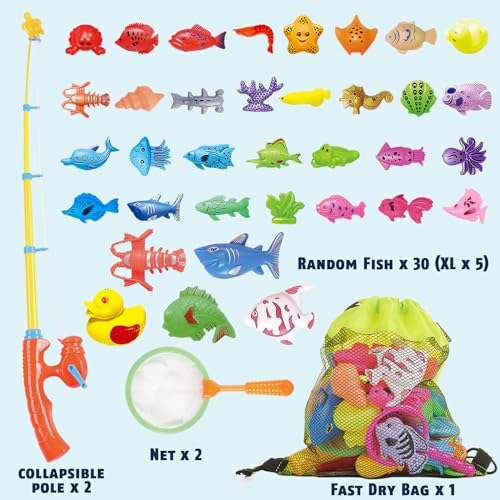 CozyBomB™ Magnetic Fishing Toys Game Set for Kids | Water Table Bathtub Kiddie Pool Party Pole Rod Net, Outdoor Plastic Fl...