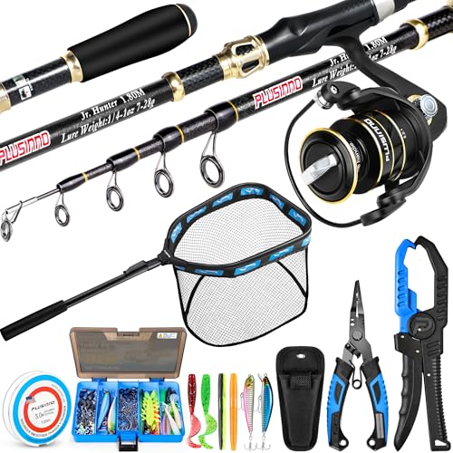 PLUSINNO Fishing Gear,Full Fishing kit Include Fishing Rod and Reel Combo, Tackle Box with Fishing Lures, Fishing Accessor...