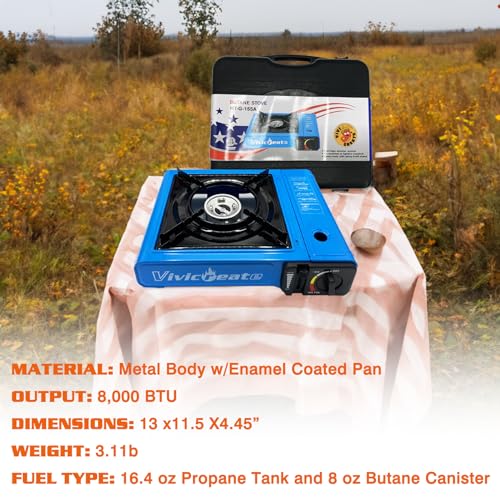 Vivicreate 7000 BTU Portable Butane Gas Stove for Camping Cooking Outdoor, Lightweight Portable Stove Burner with Auto Ign...