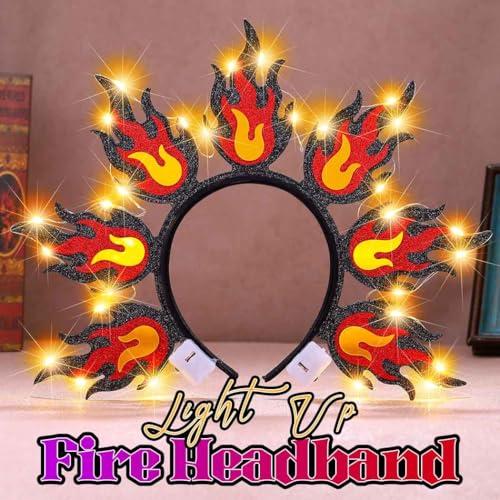 Kilshye Light Up Fire Headband Red Flame Headpiece Halloween Costume Hair Accessories for Women