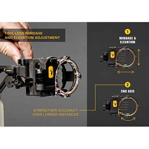 Trophy Ridge React H4 Bow Sight - 4 Pin Sight, Tool Less Windage and Elevation Adustability, 2nd Axis Leveling, Adjustable Click Light