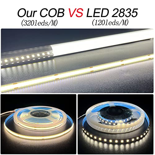 HAMRVL COB LED Strip Lights White 6000K,DC12V 16.4ft/5M 320leds/M CRI90 Flexible LED Tape Lights 8mm,for Indoor Home Cabin...