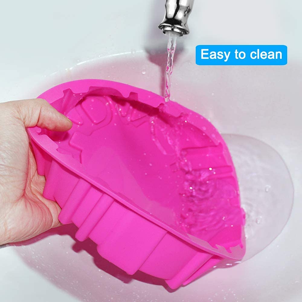 OMDBAGD Birthday Cake Molds for Baking Silicone Cake Pan Tools，Non-stick Cheese Reusable and Durable Pastry Mould for Dessert, Cookie, Bread, Pudding, Jelly, Chocolate and More（Pink、7.9in）