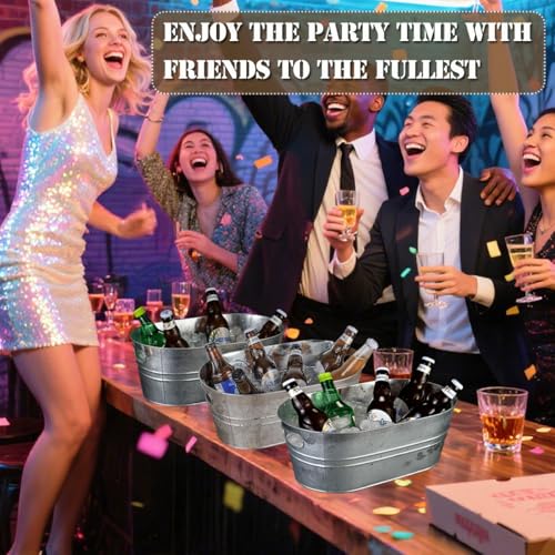 4 Pack Galvanized Tub 3.1 Gallon Ice Bucket Large Metal Drink Buckets for Parties Beer Beverage Tub with Carry Handles for...